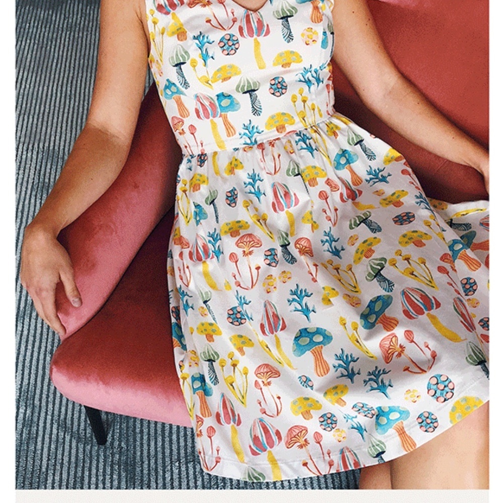 ModCloth White Dress with Multicolor Mushroom Print - Picture 2 of 6